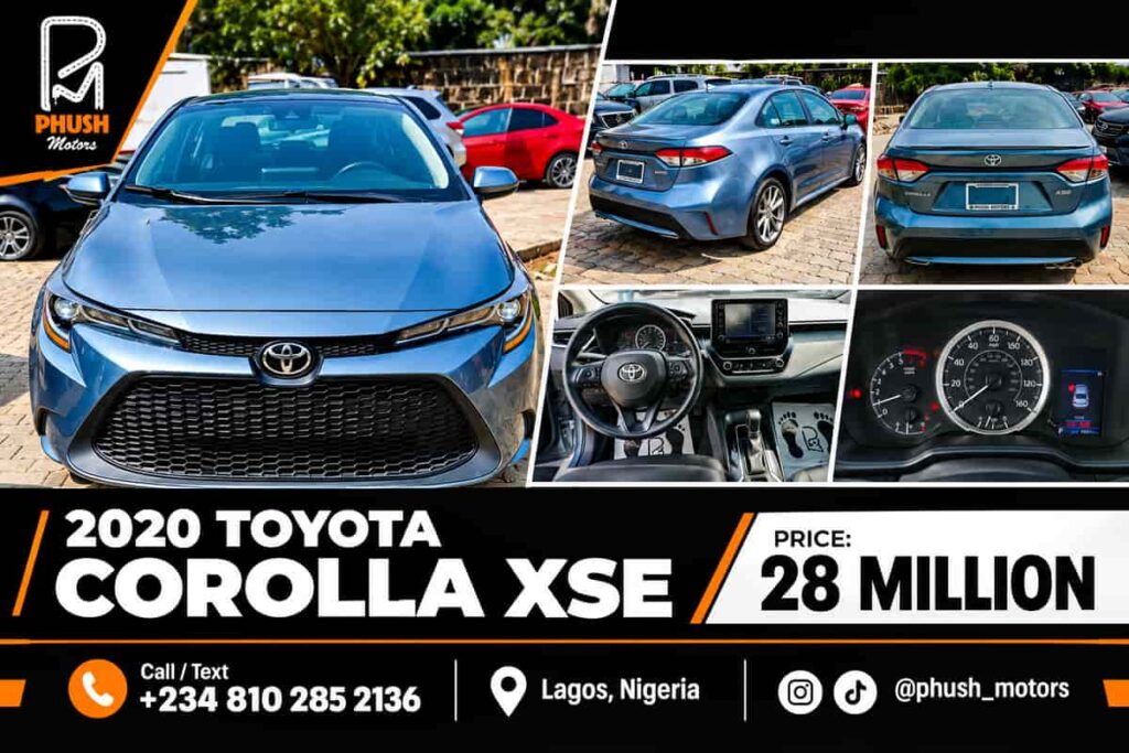Buy foreign used 2020 Toyota Corolla XSE in striking blue at Phush Motors in Lagos, Nigeria